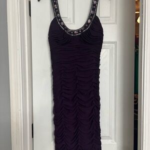 Xscape Purple Embellished Ruched Mini Dress